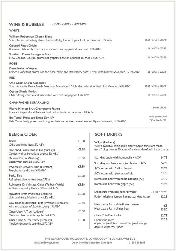 The Glasshouse Menus Holloways